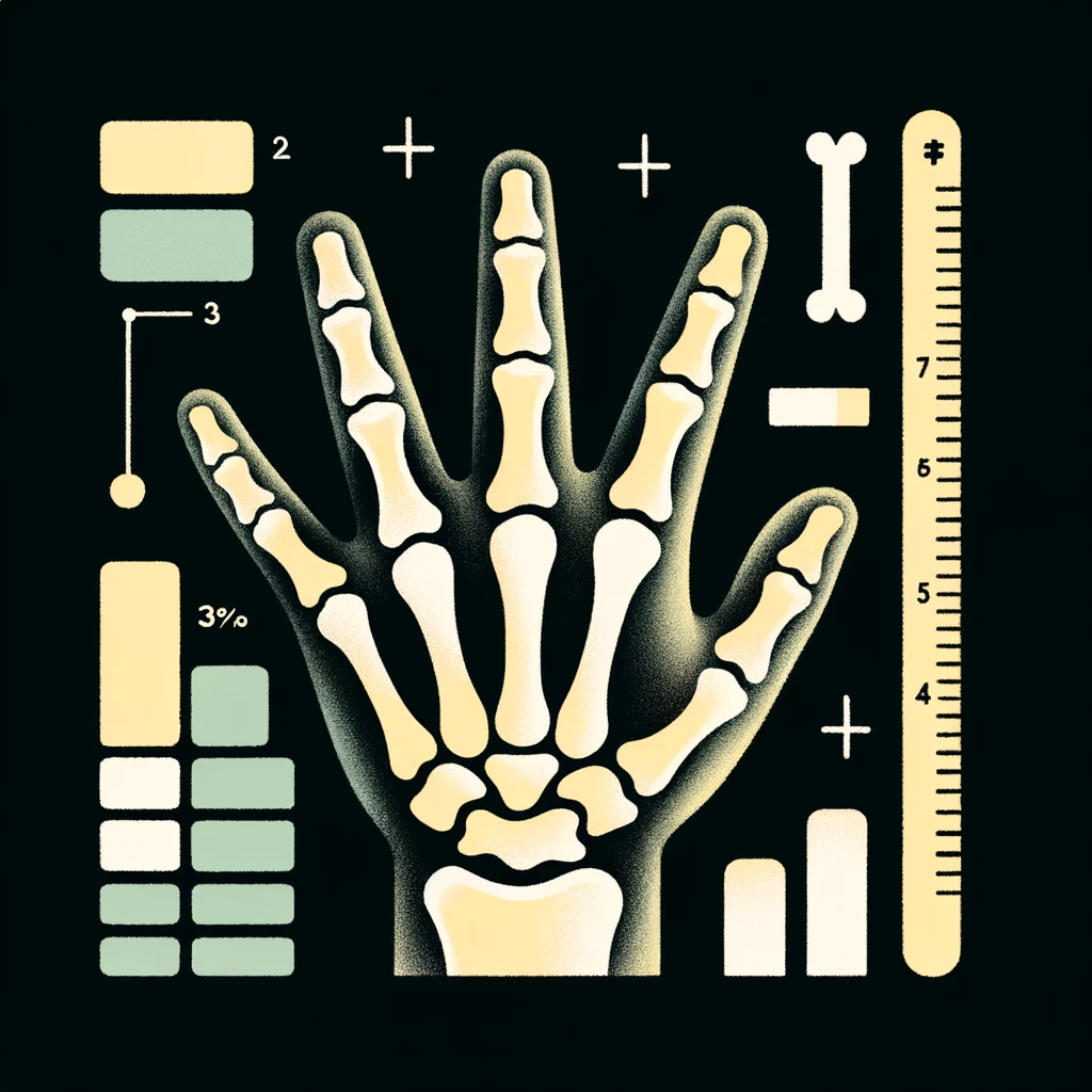 A child's hand's x-ray image.